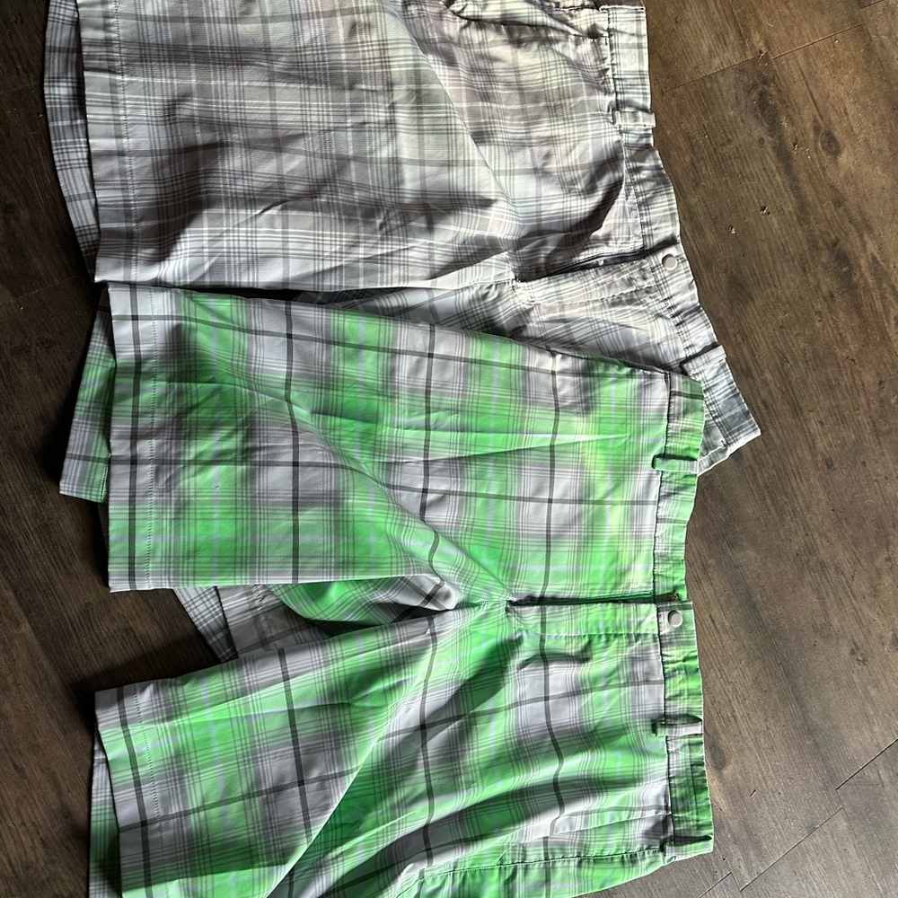 Nike Golf Plaid Shorts in Gray and Neon Green
